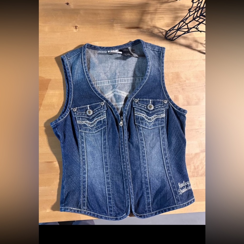 Harley-Davidson Blue Denim Women's Zip Vest